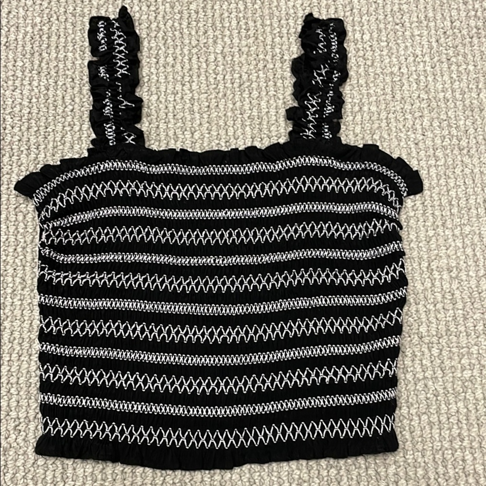 Black and White Smocked Women's Top, Size Small